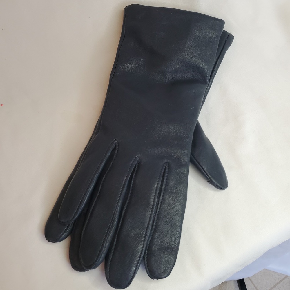Black Soft Leather Cashmere Lined Luxury Gloves Land's End Touch Size Large - Picture 2 of 7
